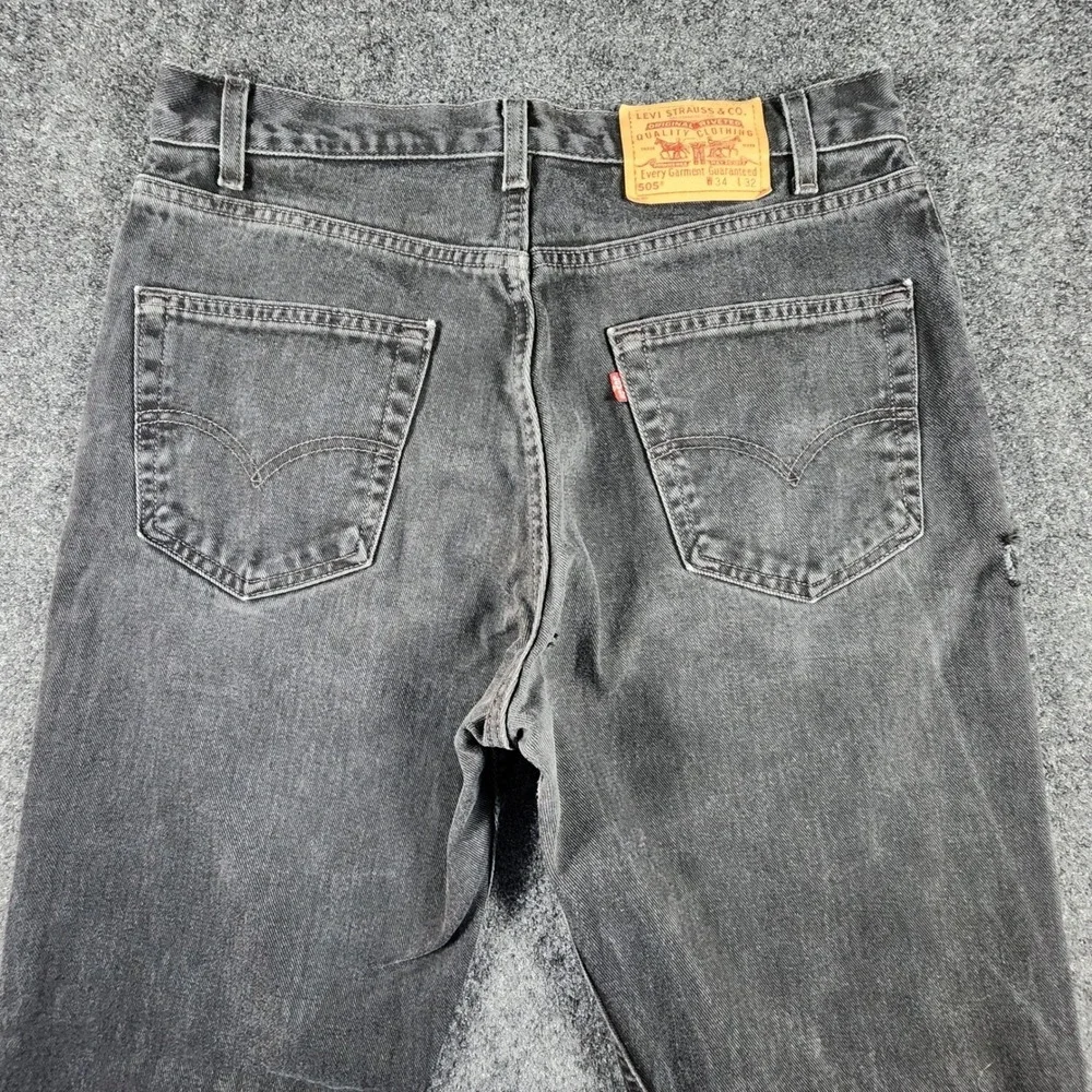 Vintage Levis 505 Mens 34x32 Faded Black Regular Fit Straight Leg Jeans USA Made